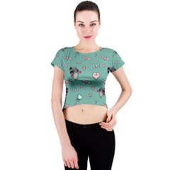 Raccoon Texture Seamless Scrapbooking Hearts Crew Neck Crop Top by pakminggu