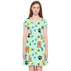 Dog Pattern Seamless Blue Background Scrapbooking Inside Out Cap Sleeve Dress by pakminggu