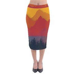 Mountain Forest Nature Scenery Art Mountains Velvet Midi Pencil Skirt by pakminggu