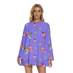 Art Pattern Design Seamless Scrapbooking Round Neck Long Sleeve Bohemian Style Chiffon Mini Dress by pakminggu