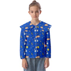 Cat Animals Sleep Stars Seamless Background Kids  Peter Pan Collar Blouse by pakminggu