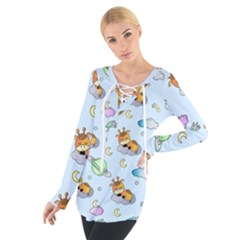 Pattern Giraffe Animal Seamless Scrapbooking Blue Tie Up Tee by pakminggu