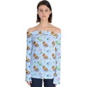 Pattern Giraffe Animal Seamless Scrapbooking Blue Off Shoulder Long Sleeve Top View1