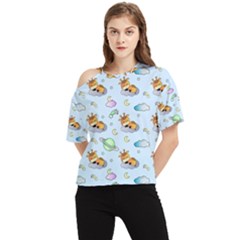 Pattern Giraffe Animal Seamless Scrapbooking Blue One Shoulder Cut Out Tee by pakminggu