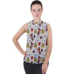 Background Pattern Texture Design Dog Music Mock Neck Chiffon Sleeveless Top by pakminggu