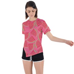 Watermelon Background Watermelon Wallpaper Asymmetrical Short Sleeve Sports Tee by pakminggu