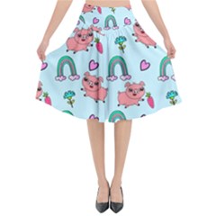 Pigs Pattern Art Design Drawing Sketch Wallpaper Flared Midi Skirt by pakminggu