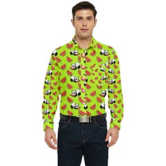 Watermelon Panda Background Wallpaper Men s Long Sleeve Pocket Shirt  by pakminggu