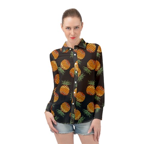 Pineapple Background Pineapple Pattern Long Sleeve Chiffon Shirt by pakminggu