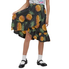 Pineapple Background Pineapple Pattern Kids  Ruffle Flared Wrap Midi Skirt by pakminggu