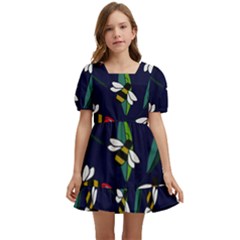 Art Floral Design Pattern Floral Pattern Kids  Short Sleeve Dolly Dress by pakminggu