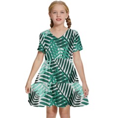 Background Pattern Texture Leaves Design Wallpaper Kids  Short Sleeve Tiered Mini Dress by pakminggu