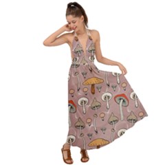 Mushrooms Autumn Fall Pattern Seamless Decorative Backless Maxi Beach Dress by pakminggu