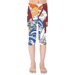 Beach Illustration Summer Beach Surf Waves Kids  Capri Leggings  by pakminggu