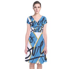 Wave Surfing Surfboard Surfing Short Sleeve Front Wrap Dress by pakminggu