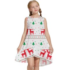 Red Green And Blue Christmas Themed Illustration Kids  Frill Swing Dress by pakminggu