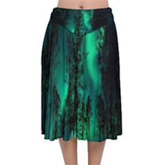 Aurora Northern Lights Celestial Magical Astronomy Velvet Flared Midi Skirt by pakminggu