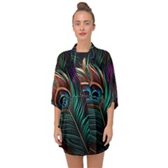 Peacock Feathers Nature Feather Pattern Half Sleeve Chiffon Kimono by pakminggu