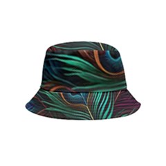 Peacock Feathers Nature Feather Pattern Bucket Hat (kids) by pakminggu