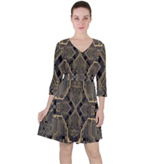 Brain Technology Data Digital Quarter Sleeve Ruffle Waist Dress by pakminggu