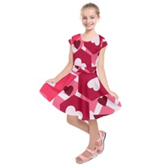 Pink Hearts Pattern Love Shape Kids  Short Sleeve Dress by danenraven