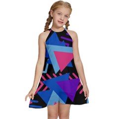 Memphis Pattern Geometric Abstract Kids  Halter Collar Waist Tie Chiffon Dress by danenraven