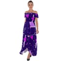 Purple Blue Geometric Pattern Off Shoulder Open Front Chiffon Dress View1