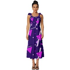 Purple Blue Geometric Pattern Tie-strap Tiered Midi Chiffon Dress by danenraven