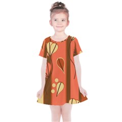 Amber Yellow Stripes Leaves Floral Kids  Simple Cotton Dress by danenraven