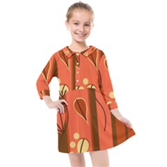 Amber Yellow Stripes Leaves Floral Kids  Quarter Sleeve Shirt Dress by danenraven