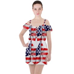 United States Of America Flag Of The United States Independence Day Ruffle Cut Out Chiffon Playsuit by danenraven