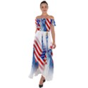 Statue Of Liberty And Usa Flag Art Off Shoulder Open Front Chiffon Dress View1