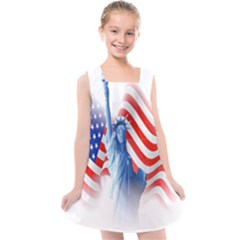 Statue Of Liberty And Usa Flag Art Kids  Cross Back Dress by danenraven