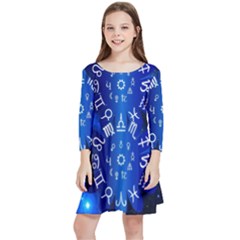 Astrology Horoscopes Constellation Kids  Quarter Sleeve Skater Dress by danenraven