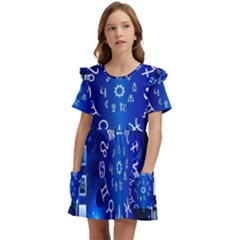 Astrology Horoscopes Constellation Kids  Frilly Sleeves Pocket Dress by danenraven