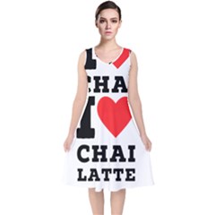 I Love Chai Latte V-neck Midi Sleeveless Dress  by ilovewhateva