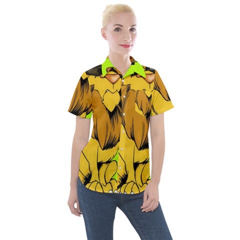 Lion Cartoon Parody Women s Short Sleeve Pocket Shirt by danenraven