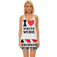 I Love White Wine V-neck Satin Pajamas Set by ilovewhateva