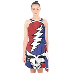 Grateful Dead Halter Collar Waist Tie Chiffon Dress by Mog4mog4