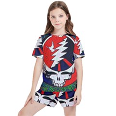 Grateful Dead Pattern Kids  Tee And Sports Shorts Set by Mog4mog4