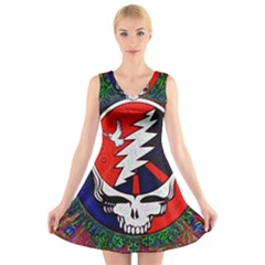 Grateful Dead Pattern V-neck Sleeveless Dress by Mog4mog4