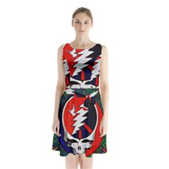 Grateful Dead Pattern Sleeveless Waist Tie Chiffon Dress by Mog4mog4