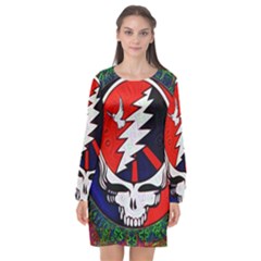 Grateful Dead Pattern Long Sleeve Chiffon Shift Dress  by Mog4mog4