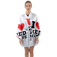 I Love Red Wine Long Sleeve Satin Kimono by ilovewhateva