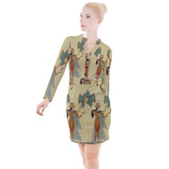 Egyptian Design Man Artifact Royal Button Long Sleeve Dress by Mog4mog4