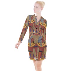 Egyptian Tutunkhamun Pharaoh Design Button Long Sleeve Dress by Mog4mog4