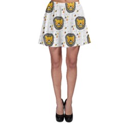 Lion Heads Pattern Design Doodle Skater Skirt by Mog4mog4