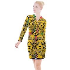 Lion Head Africa Rasta Button Long Sleeve Dress by Mog4mog4