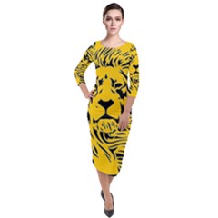 Lion Head Africa Rasta Quarter Sleeve Midi Velour Bodycon Dress by Mog4mog4