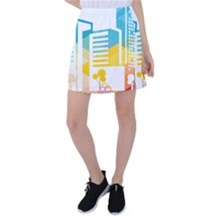 Silhouette Cityscape Building Icon Color City Tennis Skirt by Mog4mog4